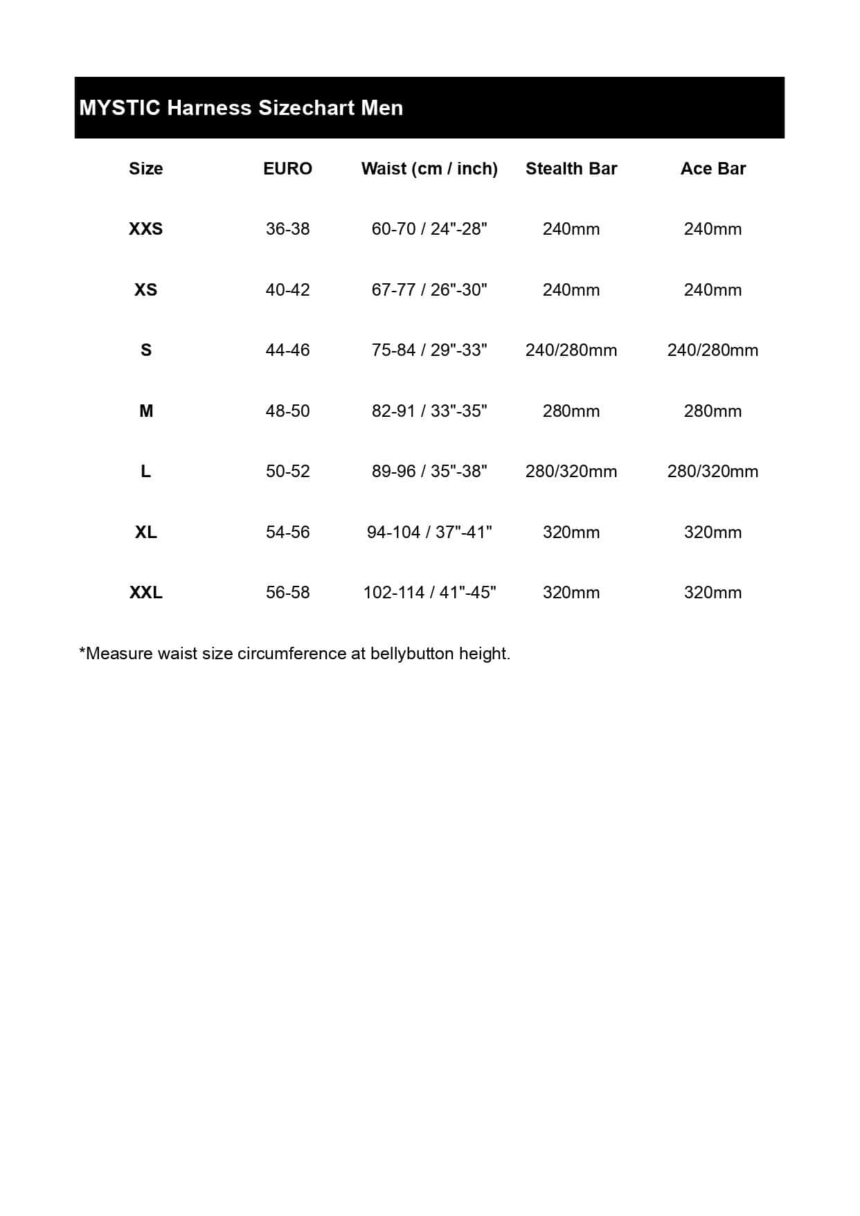 Size table