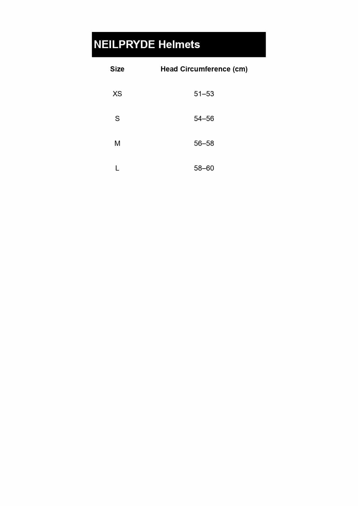 Size table